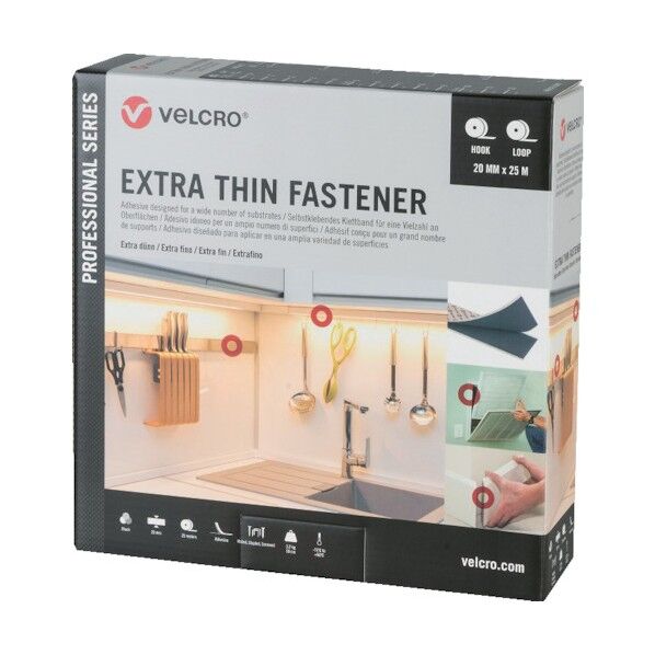 VELCRO[[R上]]結束テープ 極薄タイプ 幅20mm×長さ5m 黒 VEL-PS20020 1点