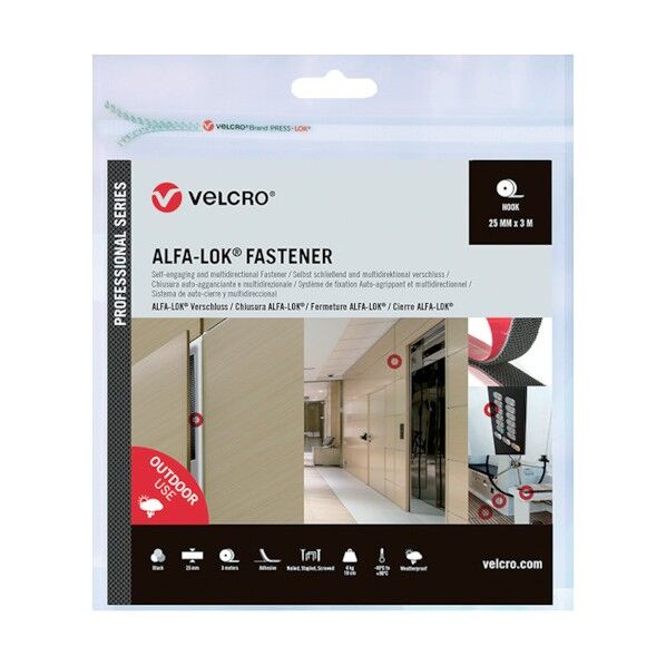 VELCRO[[R上]]ALFA-LOK[[R上]]ファスナー 幅25mm×長さ3m 黒 VEL-PS20022 1点