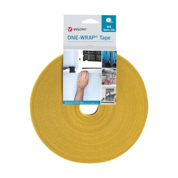 ヴェルクロ[[R上]] ONE-WRAP[[R上]] テープ 幅25mm×長さ25m 黄 VEL-OW64156 1点