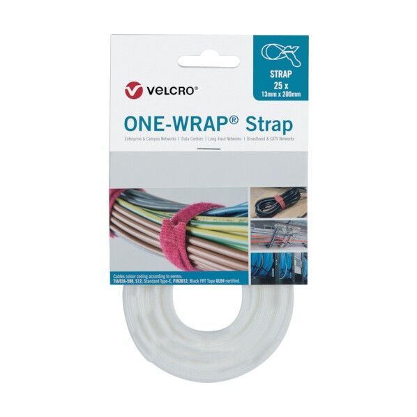 ヴェルクロ[[R上]] ONE-WRAP[[R上]] ストラップ 幅13mm×長さ200mm 白 VEL-OW64300 25本