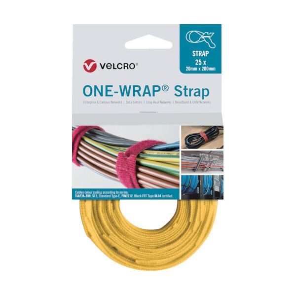 ヴェルクロ[[R上]] ONE-WRAP[[R上]] ストラップ 幅13mm×長さ200mm 黄 VEL-OW64304 25本