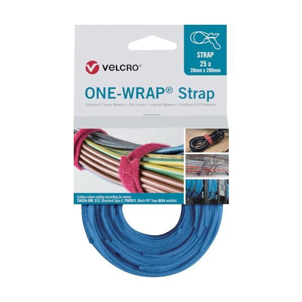 ヴェルクロ[[R上]] ONE-WRAP[[R上]] ストラップ 幅25mm×長さ300mm 青 VEL-OW64803 25本