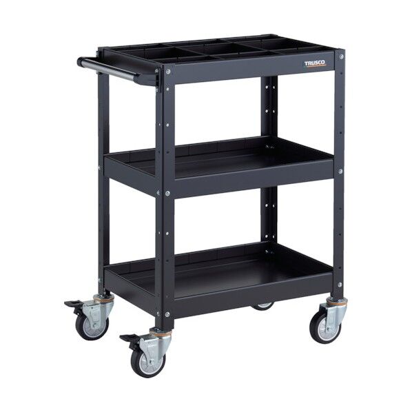 バーディワゴン 600X400XH880 深3段 1段仕切板付 ウレタン車輪 ブラック BDW-963F3S1U-BKBK 1点