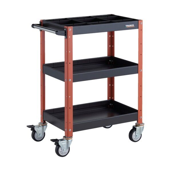 バーディワゴン 600X400XH880 深3段 1段仕切板付 ウレタン車輪 ブラック/オレンジ BDW-963F3S1U-BKOR 1点