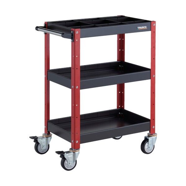 バーディワゴン 600X400XH880 深3段 1段仕切板付 ウレタン車輪 ブラック/レッド BDW-963F3S1U-BKR 1点
