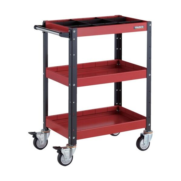 バーディワゴン 600X400XH880 深3段 1段仕切板付 ウレタン車輪 レッド/ブラック BDW-963F3S1U-RBK 1点
