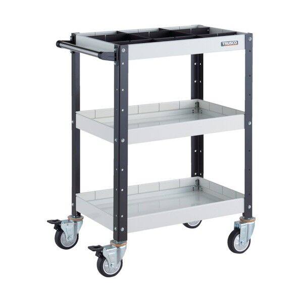 バーディワゴン 600X400XH880 深3段 1段仕切板付 ウレタン車輪 ホワイト/ブラック BDW-963F3S1U-WBK 1点