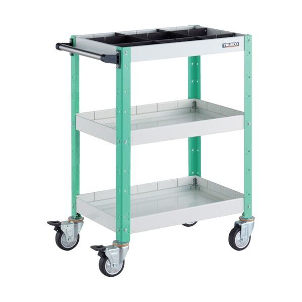 バーディワゴン 600X400XH880 深3段 1段仕切板付 ウレタン車輪 ホワイト/ヤンググリーン BDW-963F3S1U-WYG 1点