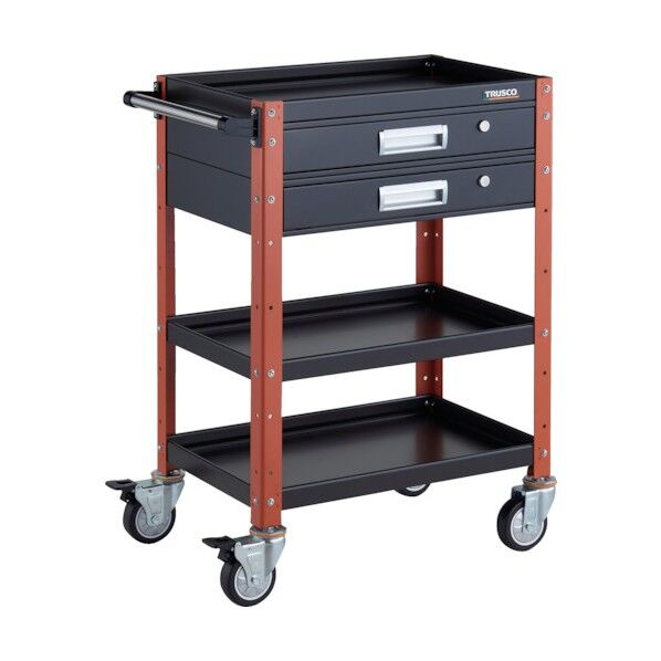 バーディワゴン 600X400 引出2段付 ウレタン車輪 ブラック/オレンジ BDW-963V2U-BKOR 1点