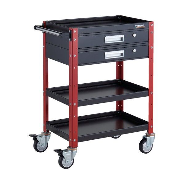 バーディワゴン 600X400 引出2段付 ウレタン車輪 ブラック/レッド BDW-963V2U-BKR 1点