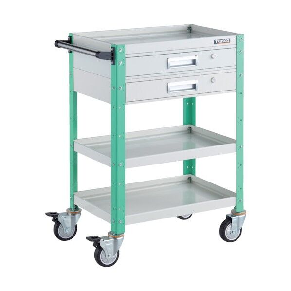 バーディワゴン 600X400 引出2段付 ウレタン車輪 ホワイト/ヤンググリーン BDW-963V2U-WYG 1点
