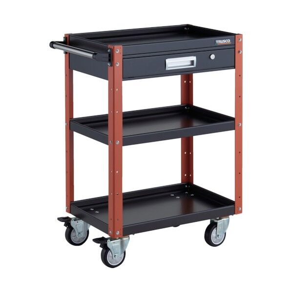 イーグルワゴン 600X400XH880 引出付 4輪自在 ウレタン車輪 ブラック/オレンジ EGW-963VUJ-BKOR 1点