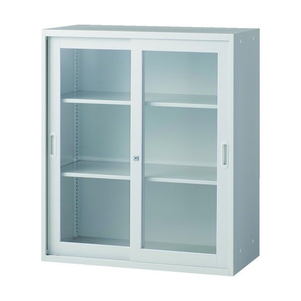 ユニット型壁面書庫 枠付ガラス引違い ラッチ付き H1050 W色 UJRW-11 1点