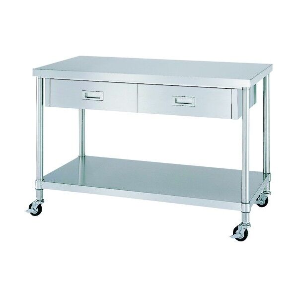 ステンレス作業台片面引出付ベタ棚キャスター付 1800×750×高さ800 WDBC-18075-U100 1点