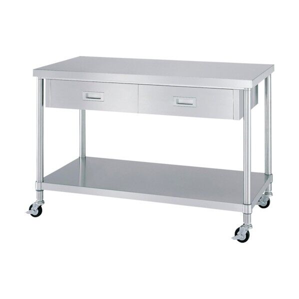 ステンレス作業台片面引出付ベタ棚キャスター付 WDBC-7545-800-SU75 1点