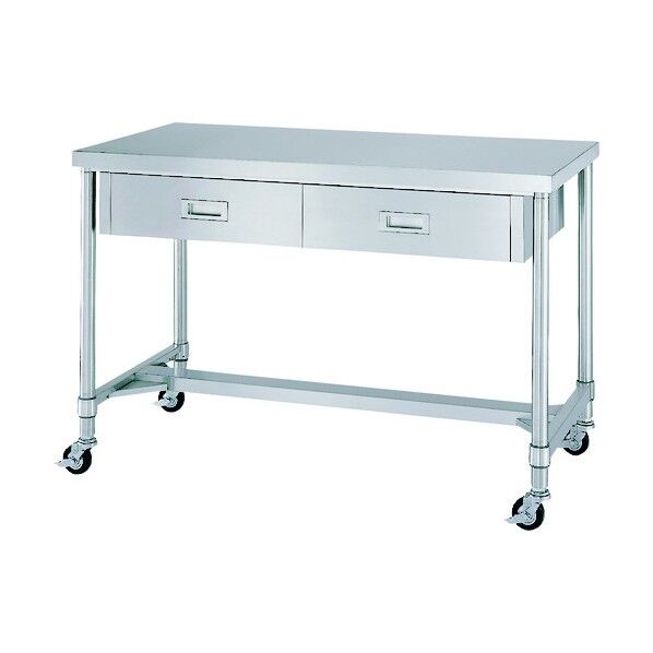 ステンレス作業台片面引出付H枠キャスター付 間口1200×奥行750×高さ800 WDHC-12075-N100 1点