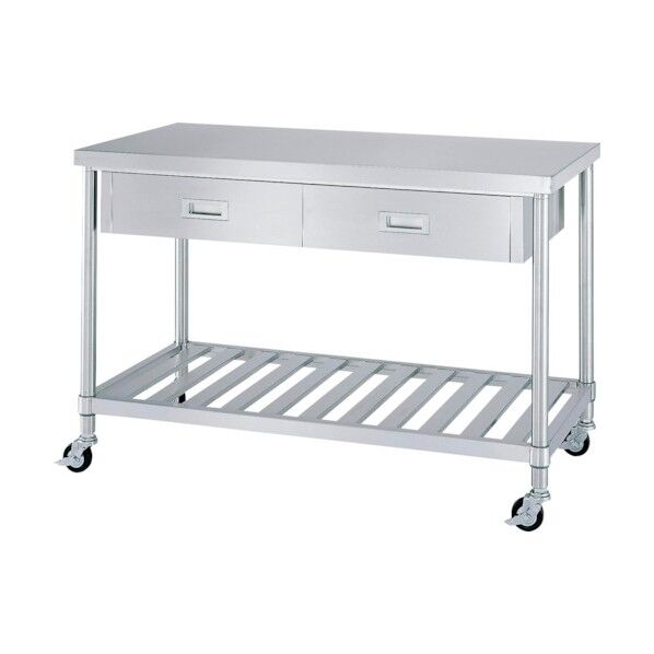 ステンレス作業台片面引出付スノコ棚キャスター付 WDSC-9075-800-SU100 1点