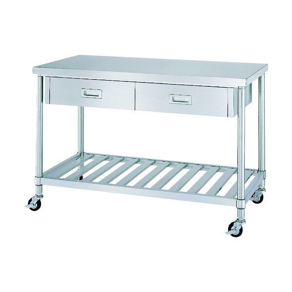 ステンレス作業台片面引出付スノコ棚キャスター付 WDSNC-6045-R100 1点