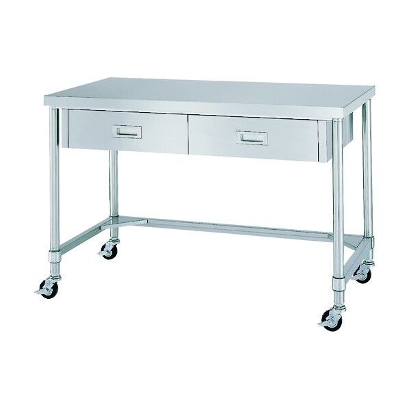ステンレス作業台片面引出付三方枠キャスター付 1200×750×高さ800 WDTC-12075-U100 1点