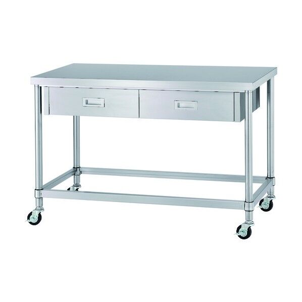 ステンレス作業台片面引出付四方枠キャスター付 1500×900×高さ800 WDZC-15090-U100 1点