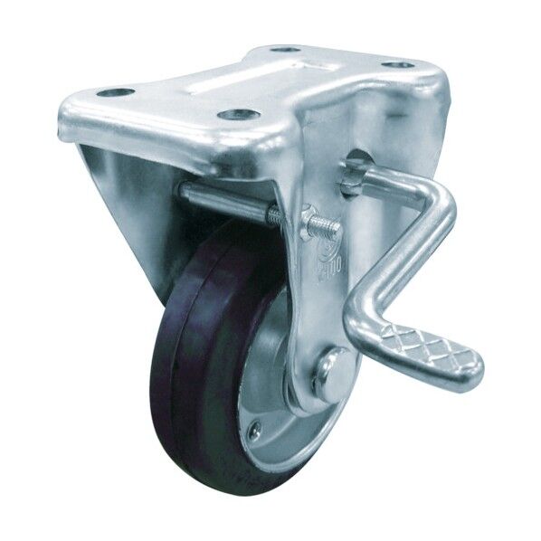 プレート式キャスター Jシリーズ (プレス製ゴム車) 固定ストッパー付