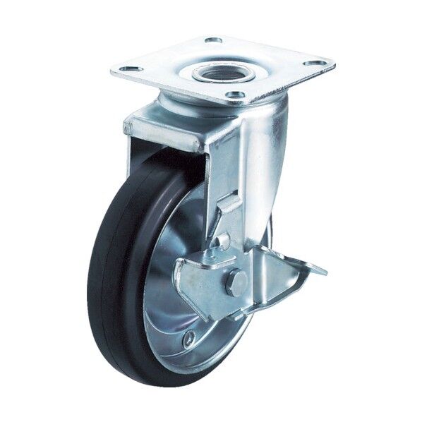 プレート式キャスター J2シリーズ (プレス製ゴム車) 自在ストッパー付