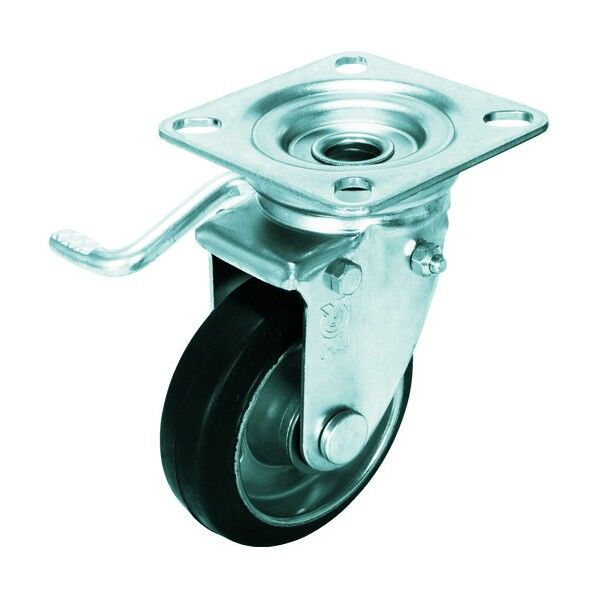 プレート式キャスター Jシリーズ (プレス製ゴム車) 自在ダブルストッパー付(左側)
