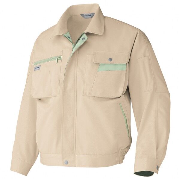 長袖ブルゾン(男女兼用) 002ライトベージュ×グリーン 3L 6321 1点