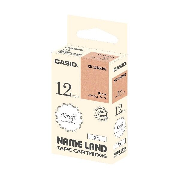 カシオ　カシオ　ネームランド用クラフトテープ、ベージュに黒文字１２ｍｍ XR-12KRBE 1