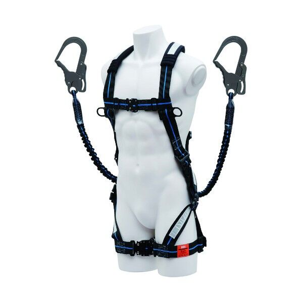 フルハーネスX型+2丁掛けランヤード(スチールフック+伸縮性ランヤード)