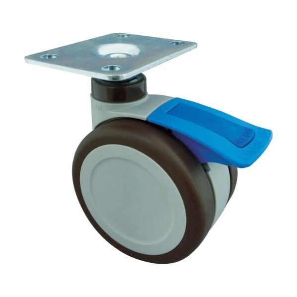 プレート式双輪キャスター(エラストマー車) 自在ダブルストッパー付