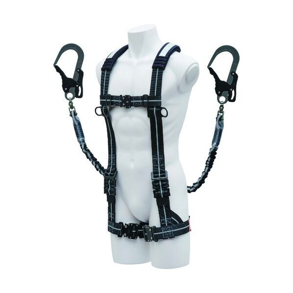 フルハーネスY型+2丁掛けランヤード(アルミフック+伸縮性ランヤード)