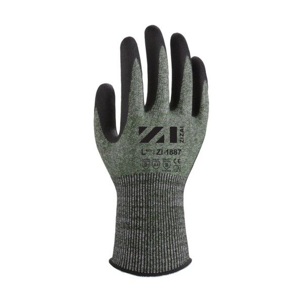 耐切創手袋 ZIZAI ZIー1887 ニトリル背抜き 18ゲージ Lサイズ) ZI-1887_L 10双