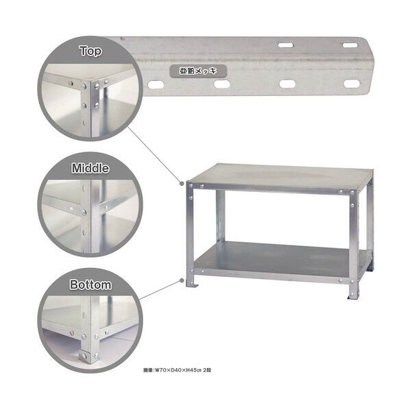 ボルト式棚 荷重40kg スマートラック 開放型  2段 亜鉛メッキ 800×450×450 NSTR-057-2-Z 1点