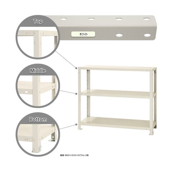 ボルト式棚 荷重40kg スマートラック 開放型 3段 ホワイト 900×400×750 NSTR-266-3-W 1点