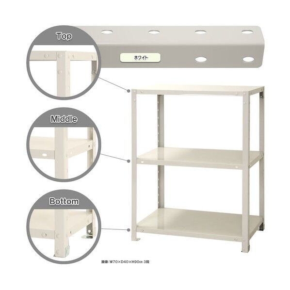 ボルト式棚 荷重40kg スマートラック 開放型 3段 ホワイト 700×300×900 NSTR-344-3-W 1点