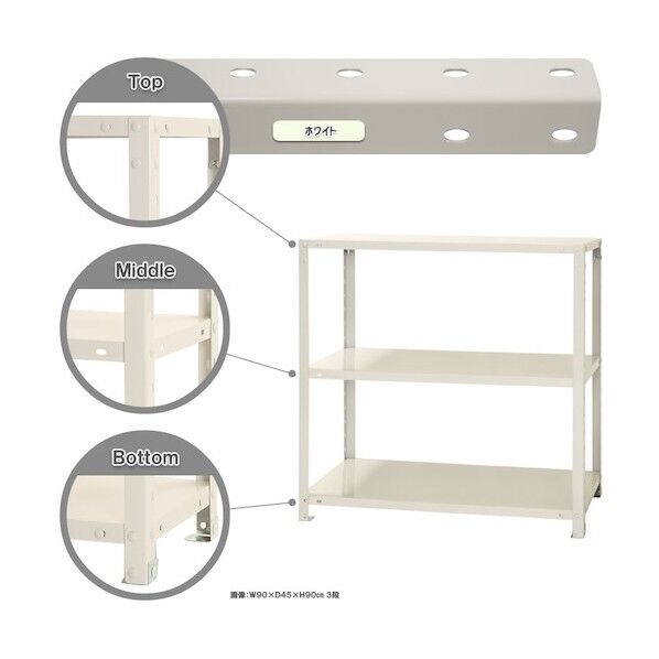 ボルト式棚 荷重40kg スマートラック 開放型 3段 ホワイト 900×400×900 NSTR-366-3-W 1点