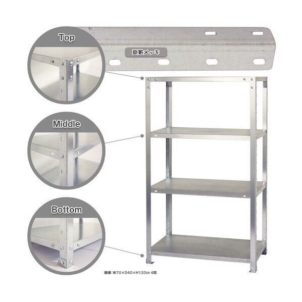 ボルト式棚 荷重40kg スマートラック 開放型 4段 亜鉛メッキ 600×200×1200 NSTR-433-4-Z 1点