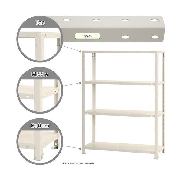 ボルト式棚 荷重40kg スマートラック 開放型 4段 ホワイト 900×200×1200 NSTR-463-4-W 1点
