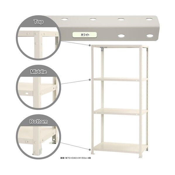 ボルト式棚 荷重40kg スマートラック 開放型  4段 ホワイト 700×400×1500 NSTR-546-4-W 1点