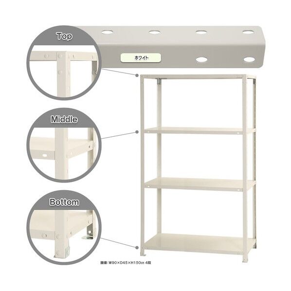 ボルト式棚 荷重40kg スマートラック 開放型 4段 ホワイト 900×450×1500 NSTR-567-4-W 1点