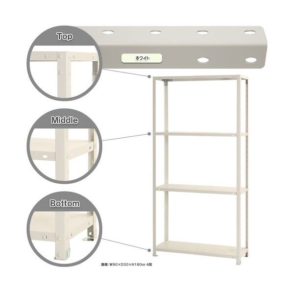 ボルト式棚 荷重40kg スマートラック 開放型 4段 ホワイト 900×450×1800 NSTR-667-4-W 1点