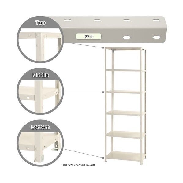 ボルト式棚 荷重40kg スマートラック 開放型 6段 ホワイト 700×450×2100 NSTR-747-6-W 1点