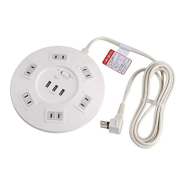 耐雷丸形6個口2mUSBタップ