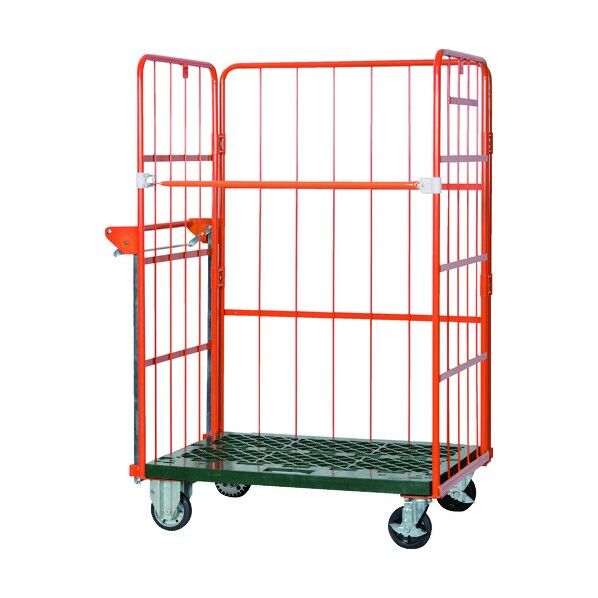 ハンドブレーキ付きカゴ車オレンジテナーオートブレーキ 1100X800XH1700 55kg OTB-1180