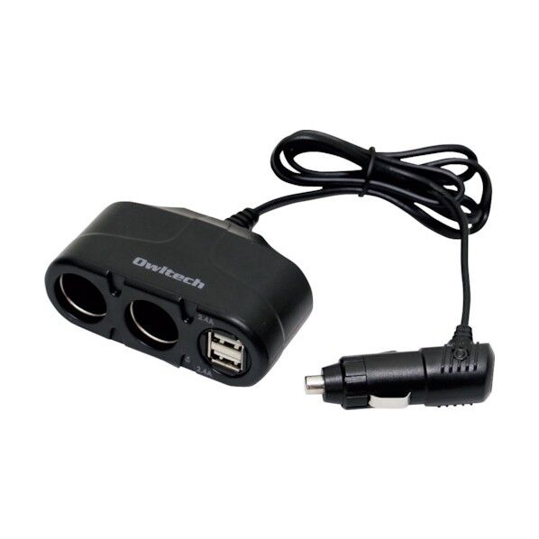 オウルテック シガーソケット分配アダプタ SMART IC搭載 ケーブルタイプ ブラック OWL-CCU2C48D2T-BK 1点