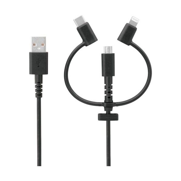 オウルテック 3 in 1 Lightningアダプター&USB Type-Cアダプター付き microUSBケーブル ブラック 100cm OWL-CBKMLCR10-BK 1個...