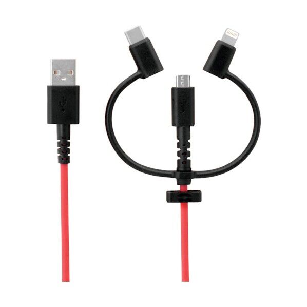 3 in 1 Lightningアダプター&USB Type-Cアダプター付き microUSBケーブル ブラックレッド 100cm OWL-CBKMLCR10-BKRE 1個