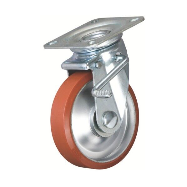 プレート式キャスター ログラン (プレス製ウレタン車) 自在ダブルストッパー付