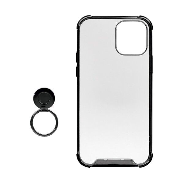 iPhone 12/12 Pro用耐衝撃ハイブリッド背面ケース TPU素材とPC素材 ブラック OWL-CVIC6107-BK 1点